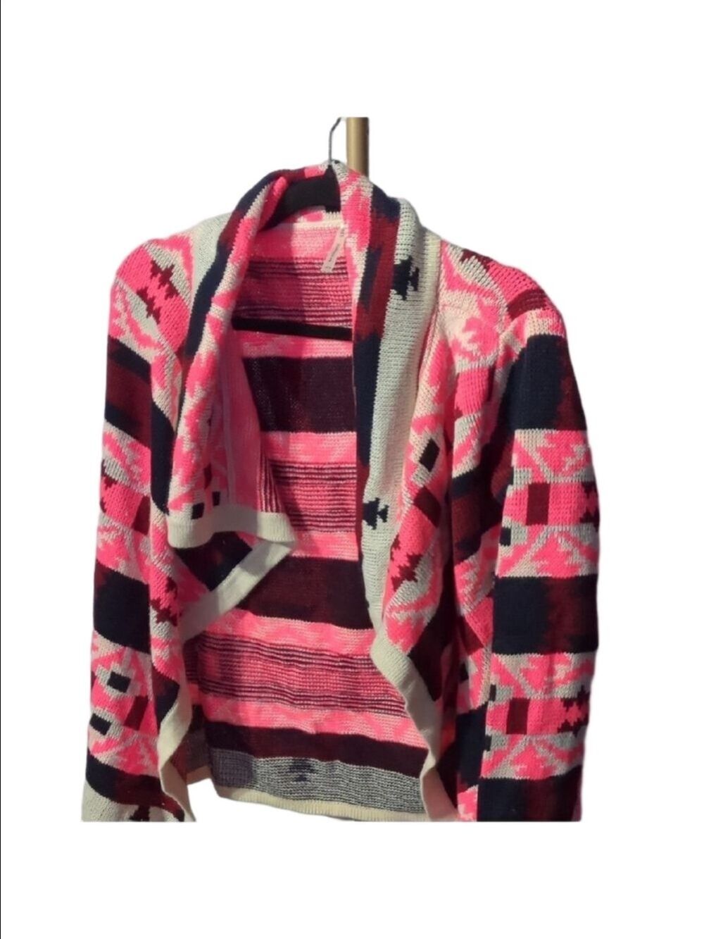 Kate Collection Pink Black Geometric Cardigan Medium